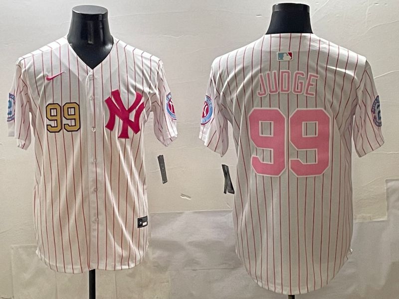 Men New York Yankees #99 Judge Stripe Red Jointly Name 2025 Nike MLB Jersey style 4